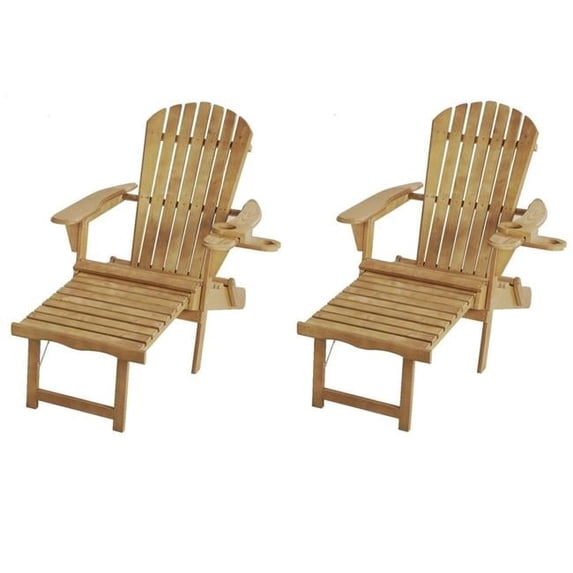 Oceanic Collection Adirondack Chaise Lounge Chair Foldable, cup and glass holder, built in ottoman, Set of 2