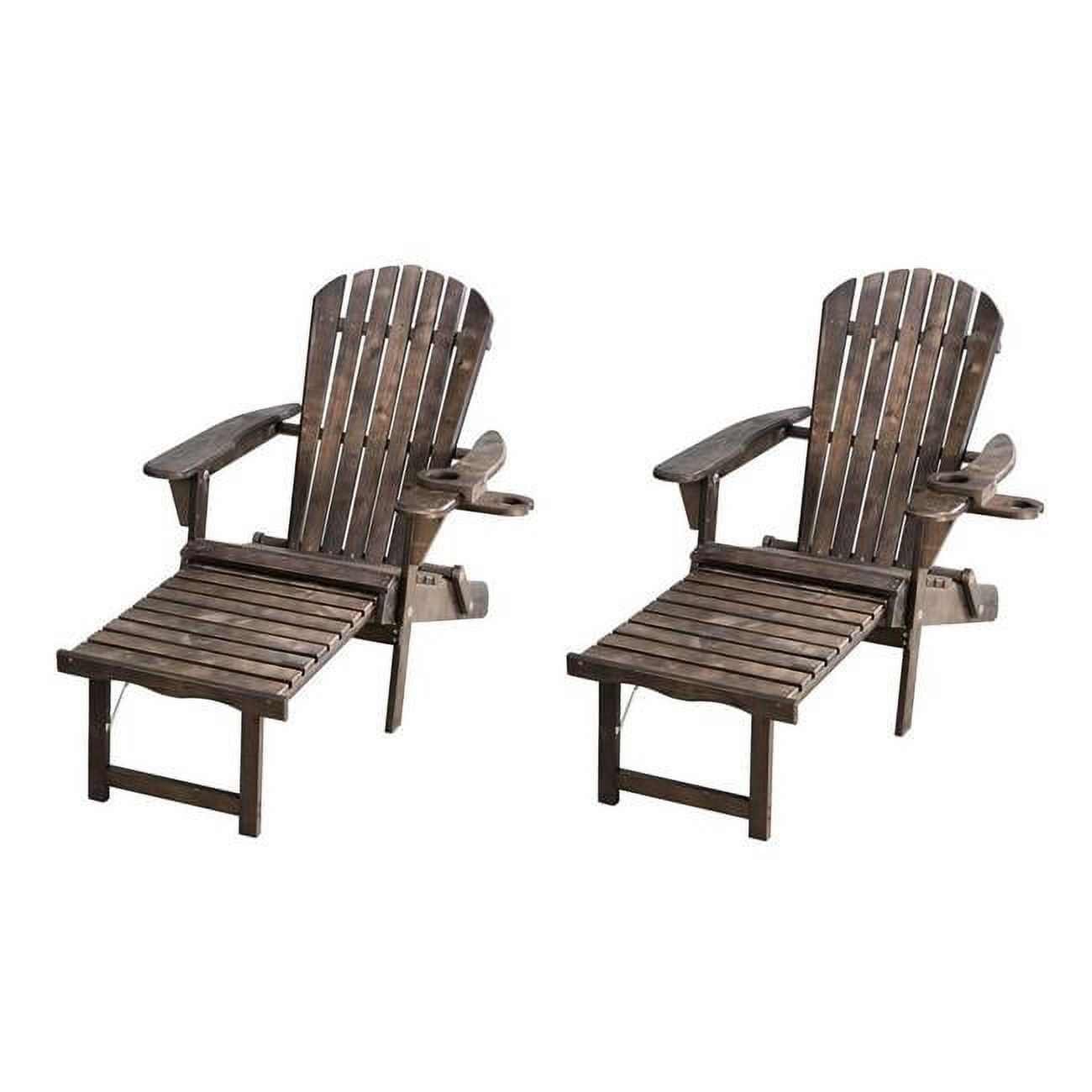 W Home  70 in. Oceanic Collection Adirondack Chaise Lounge Chair Foldable, Cup & Glass Holder, Dark Brown - Set of 2 - image 1 of 2