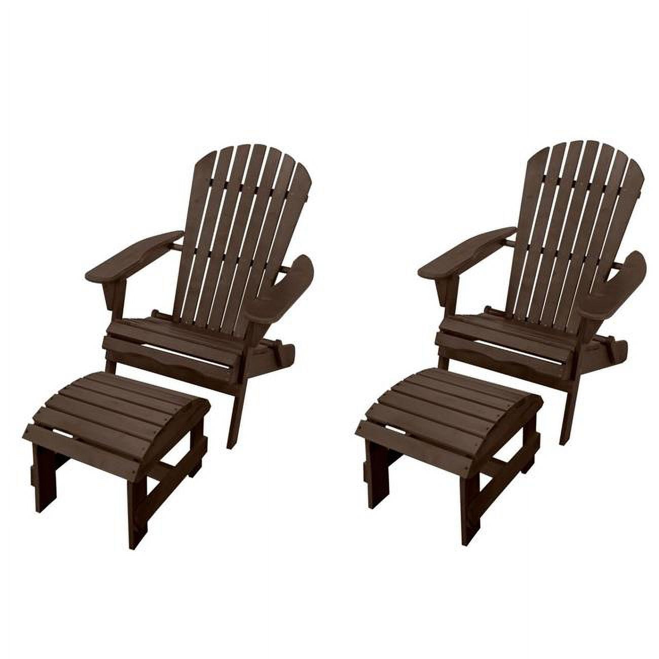 W Unlimited Oceanic 4 Piece Wooden Adirondack Chair and Ottoman Set in Dark Gray