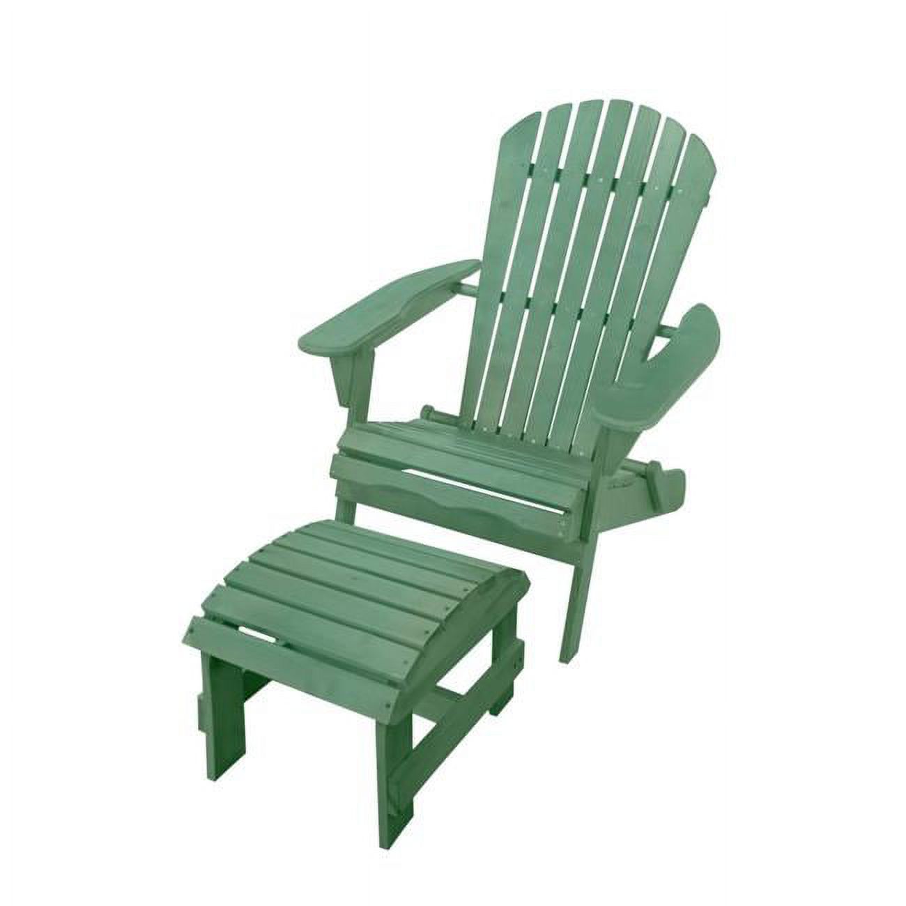 W Unlimited Oceanic Wooden Patio Adirondack Chair and Ottoman in Sea Green