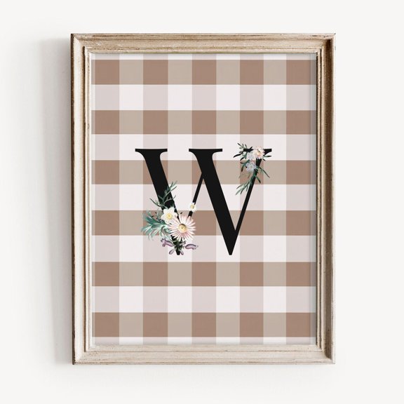 W Initial Print, Rustic Monogram With Daisies, Vintage Floral Art, Nursery Decor, Home Decor #1736, Unframed Poster Size 8x12
