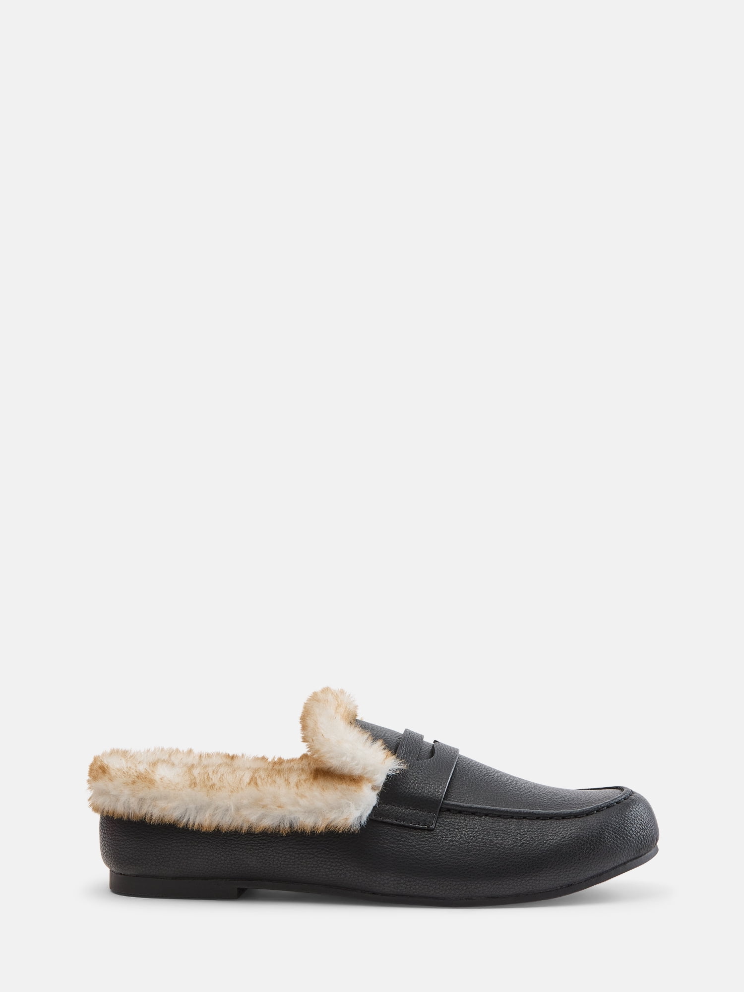 Joyspun Women's Loafer Mule Slippers with Faux Fur Lining