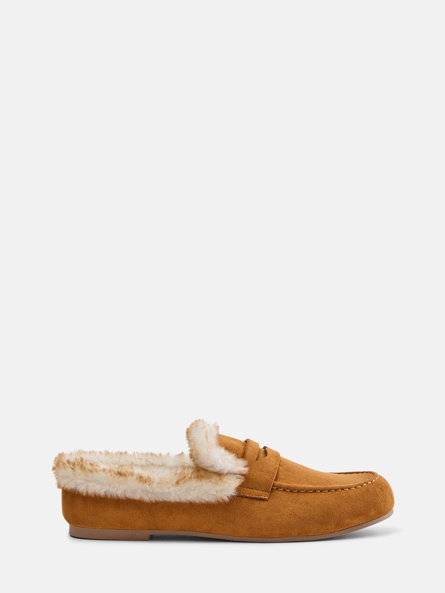 Joyspun Women's Loafer Mule Slippers with Faux Fur Lining