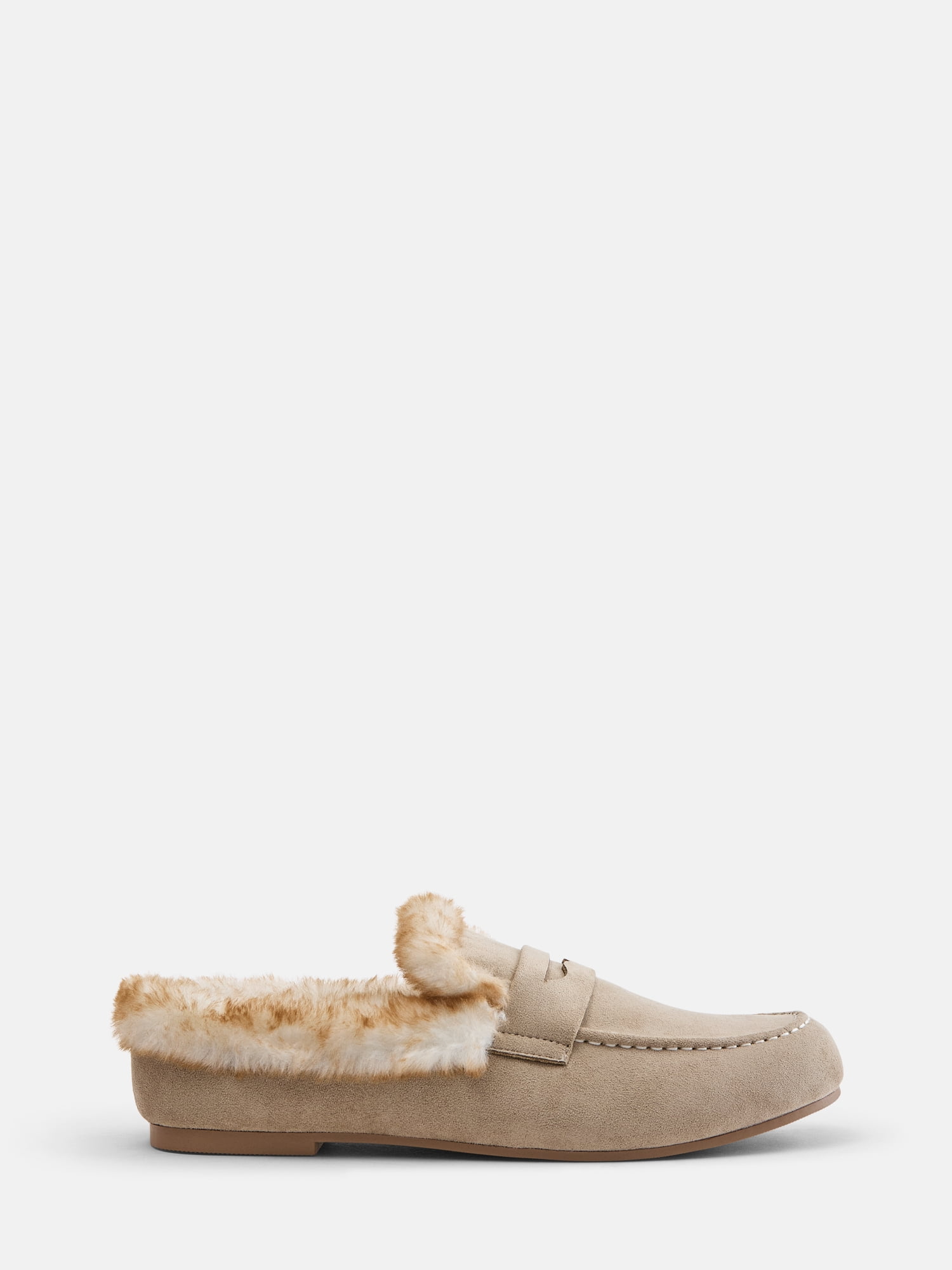 Joyspun Women's Loafer Mule Slippers with Faux Fur Lining