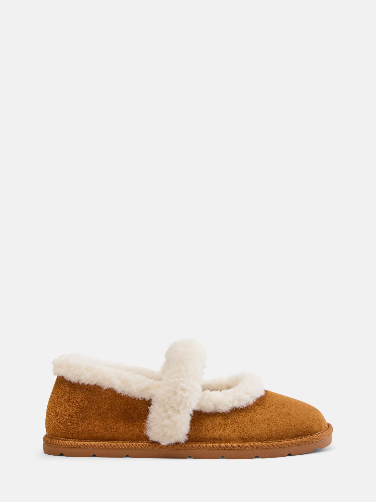 Joyspun Women's Faux Fur Mary Jane Ballet Slippers