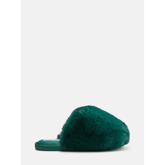 Joyspun Women’s Faux Fur Puff Scuff Slippers