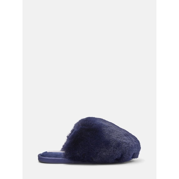 Joyspun Women’s Faux Fur Puff Scuff Slippers