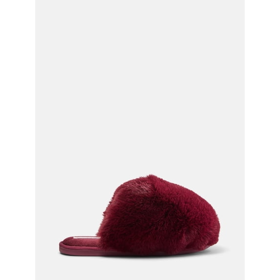 Joyspun Women’s Faux Fur Puff Scuff Slippers