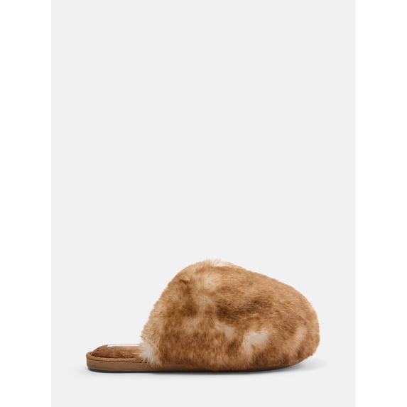 Joyspun Women’s Faux Fur Puff Scuff Slippers