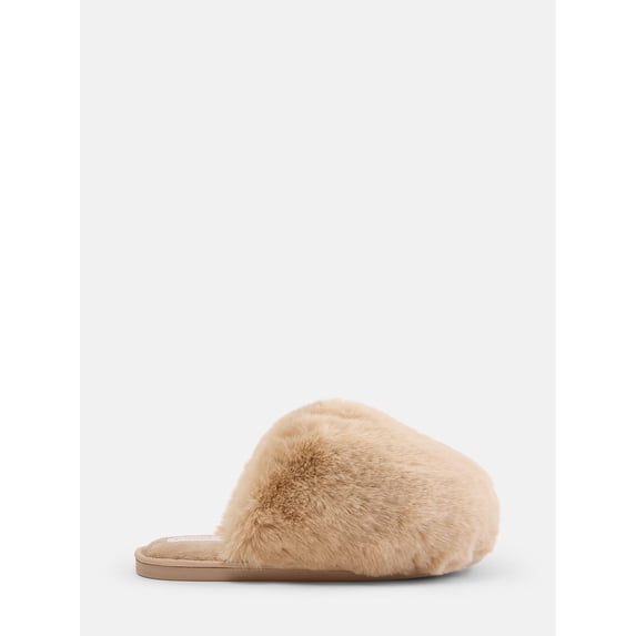 Joyspun Women’s Faux Fur Puff Scuff Slippers