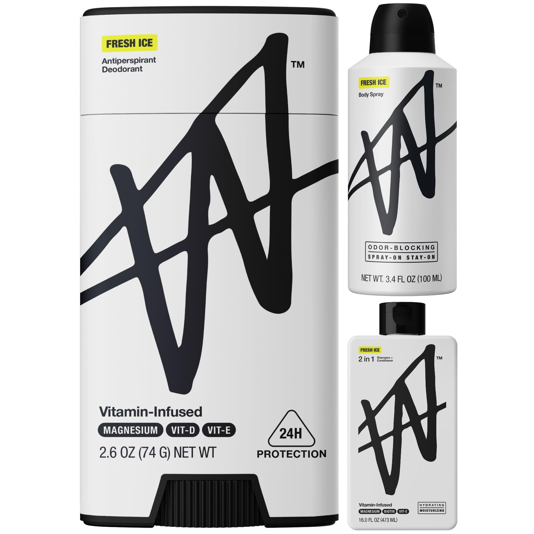 W by Jake Paul Fresh Ice Scent Bundle: Sweat-Protection Deodorant + Odor Blocking Body Spray + Hydrating 2in1 Shampoo & Conditioner for All Hair Types