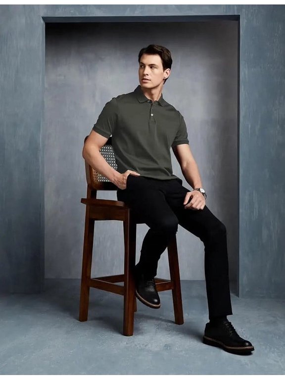 Men's Henna Green Solid Polo Collar T-Shirt Short Sleeves Plain Regular Fit