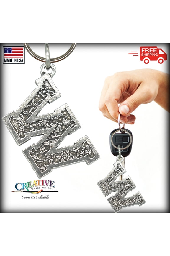 W Keychain, Letter, Alphabet, L023KC, Key Fob, Key Ring, Keys, Zipper Pull, Luggage Tag, Pewter, Backpack, Over 300 Keychains Designs, Handmade in the USA