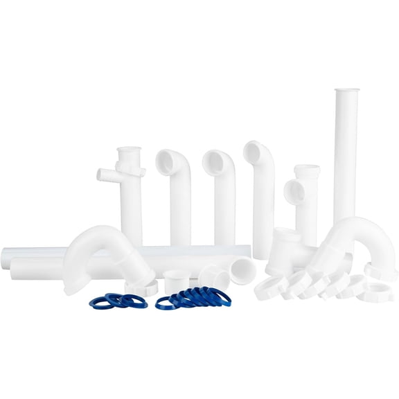 W Kitchen Sink Drain Kit, 1-1/2 for Most Kitchen Sink Drain Repair Kit and Bathroom Sink Drain Kit Kitchen Sink P Trap Drain Kit for Sink Plumbing Kit Completed Sink Pipe Replacement Kit White