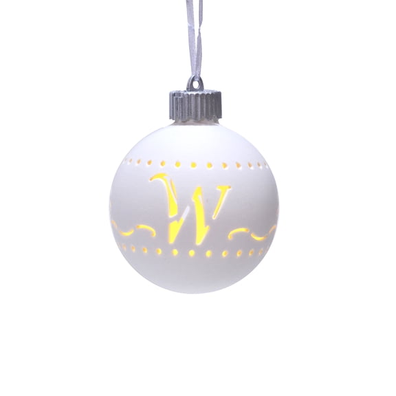 W LED Monogram White Bisque 4 x 4 Porcelain Ceramic Decorative Hanging Ornament