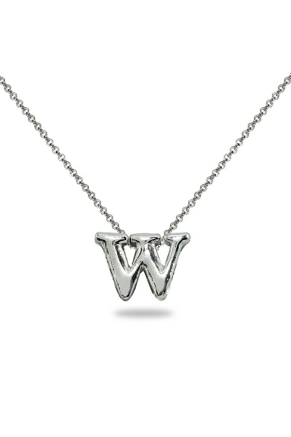 W Letter Initial Alphabet 925 Silver Necklace, 15 inches with extender