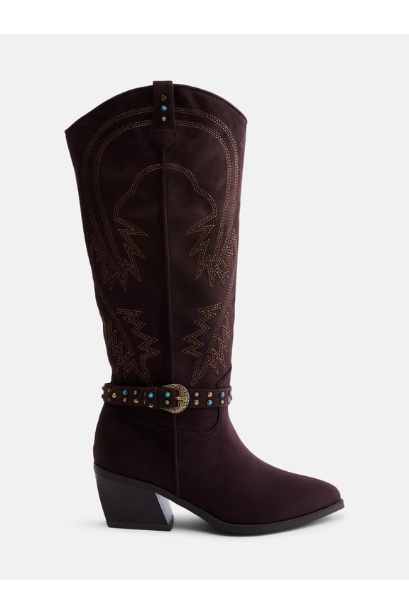 Women's Faux Suede Western Buckle Boots