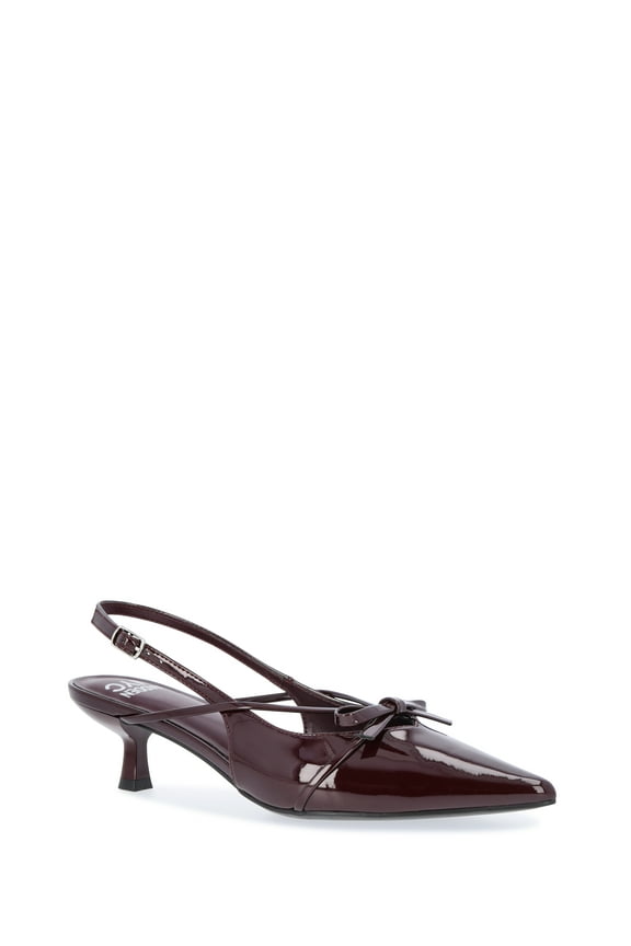 Women's Shiny Faux Leather Slingback Heels with Bow