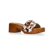 Women's Clog Heel Sandals, Cow Print