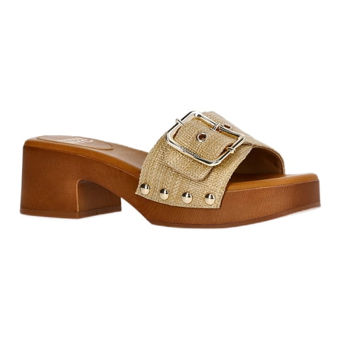 Women's Clog Heel Sandals, Raffia