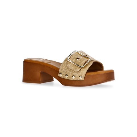 Women's Clog Heel Sandals, Raffia