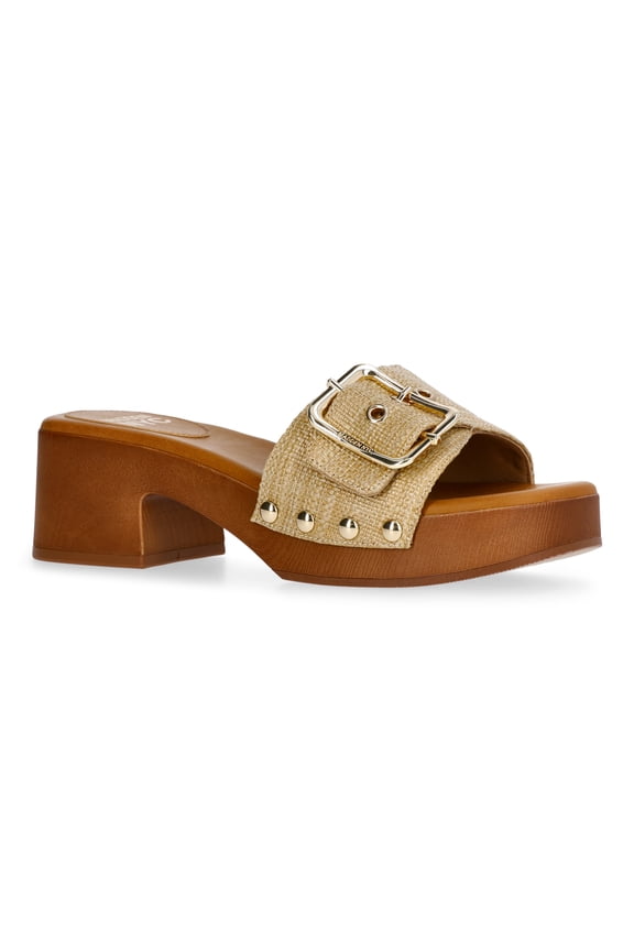 Women's Clog Heel Sandals, Raffia