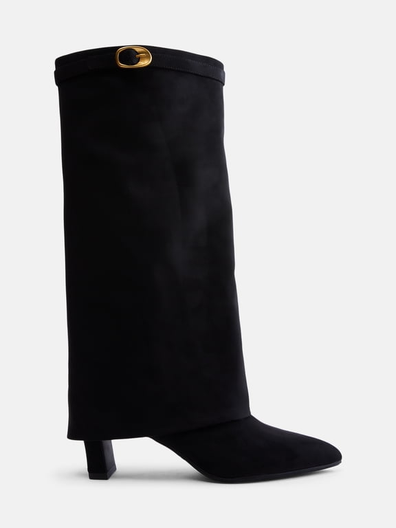 Women's Fold Over Faux Suede Buckle Boots
