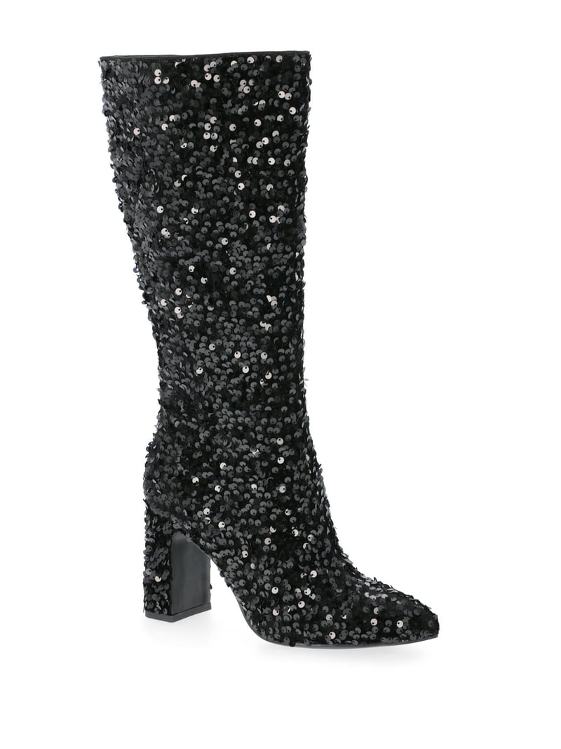 Madden NYC Women's Tall Glitter Block Heel Boots