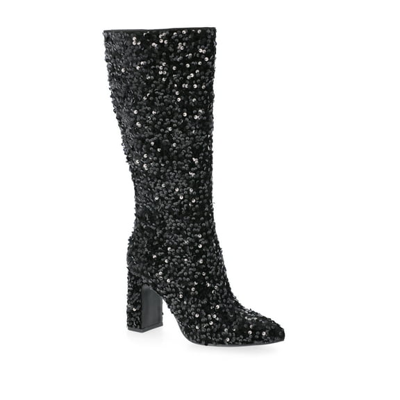 Madden NYC Women's Tall Glitter Block Heel Boots