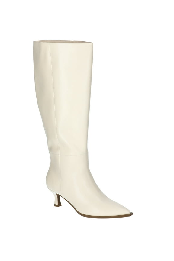 Women's Faux Leather Knee High Boots with Kitten Heel, Wide Calf Available