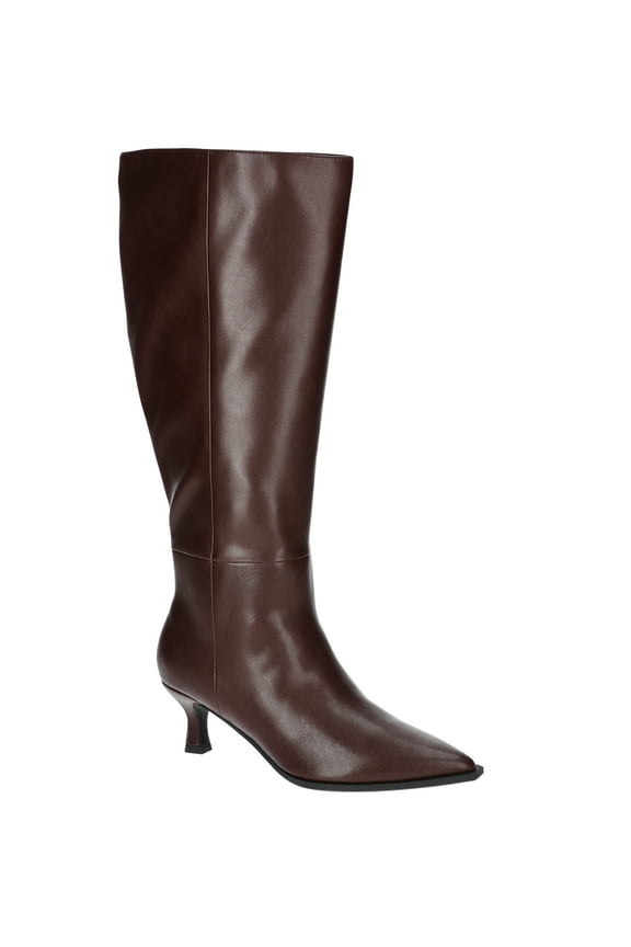 Women's Faux Leather Knee High Boots with Kitten Heel, Wide Calf Available
