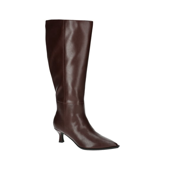 Women's Faux Leather Knee High Boots with Kitten Heel, Wide Calf Available
