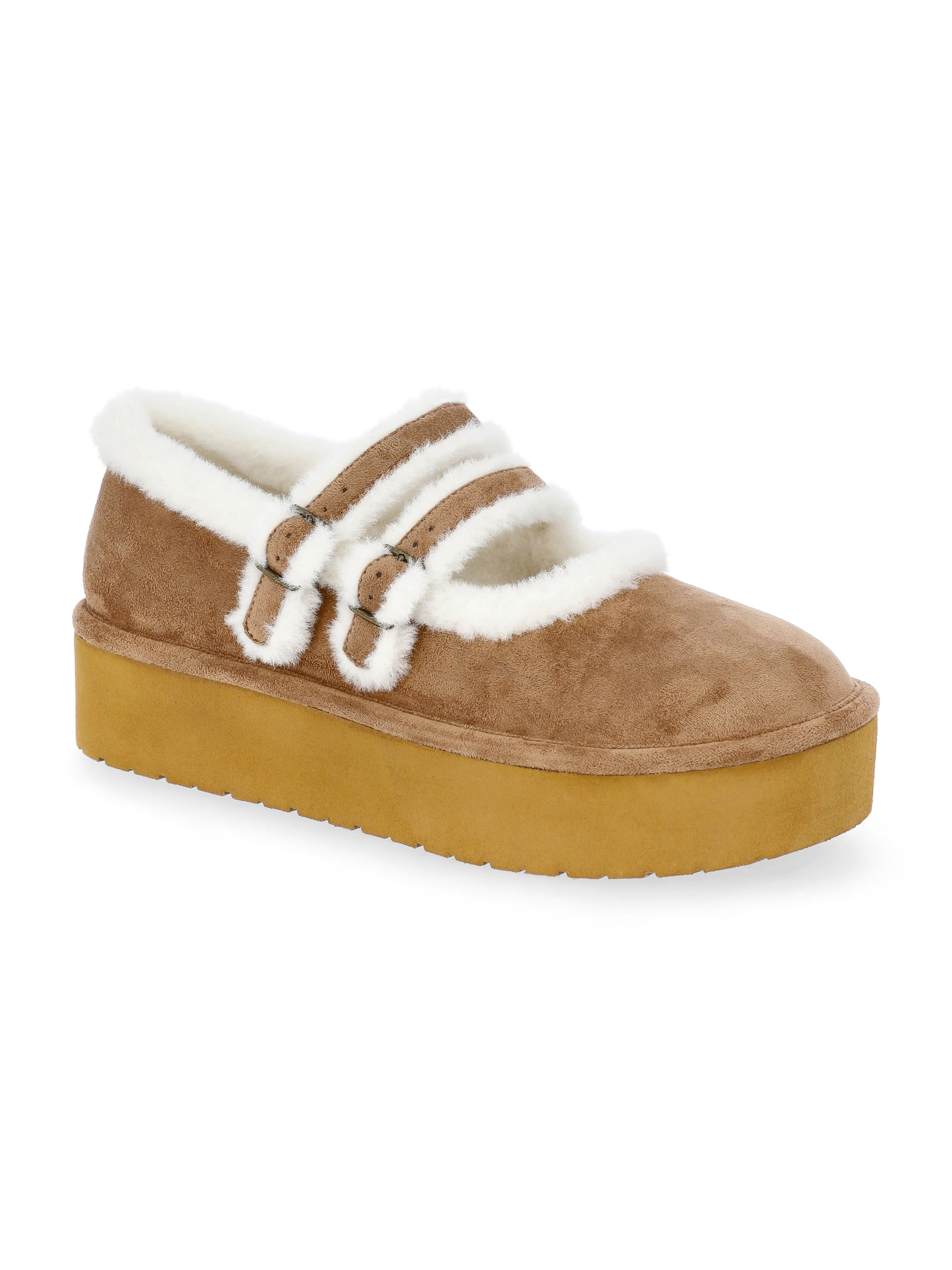Madden NYC Women's Cozy Platform Mary Janes with Faux Fur Lining