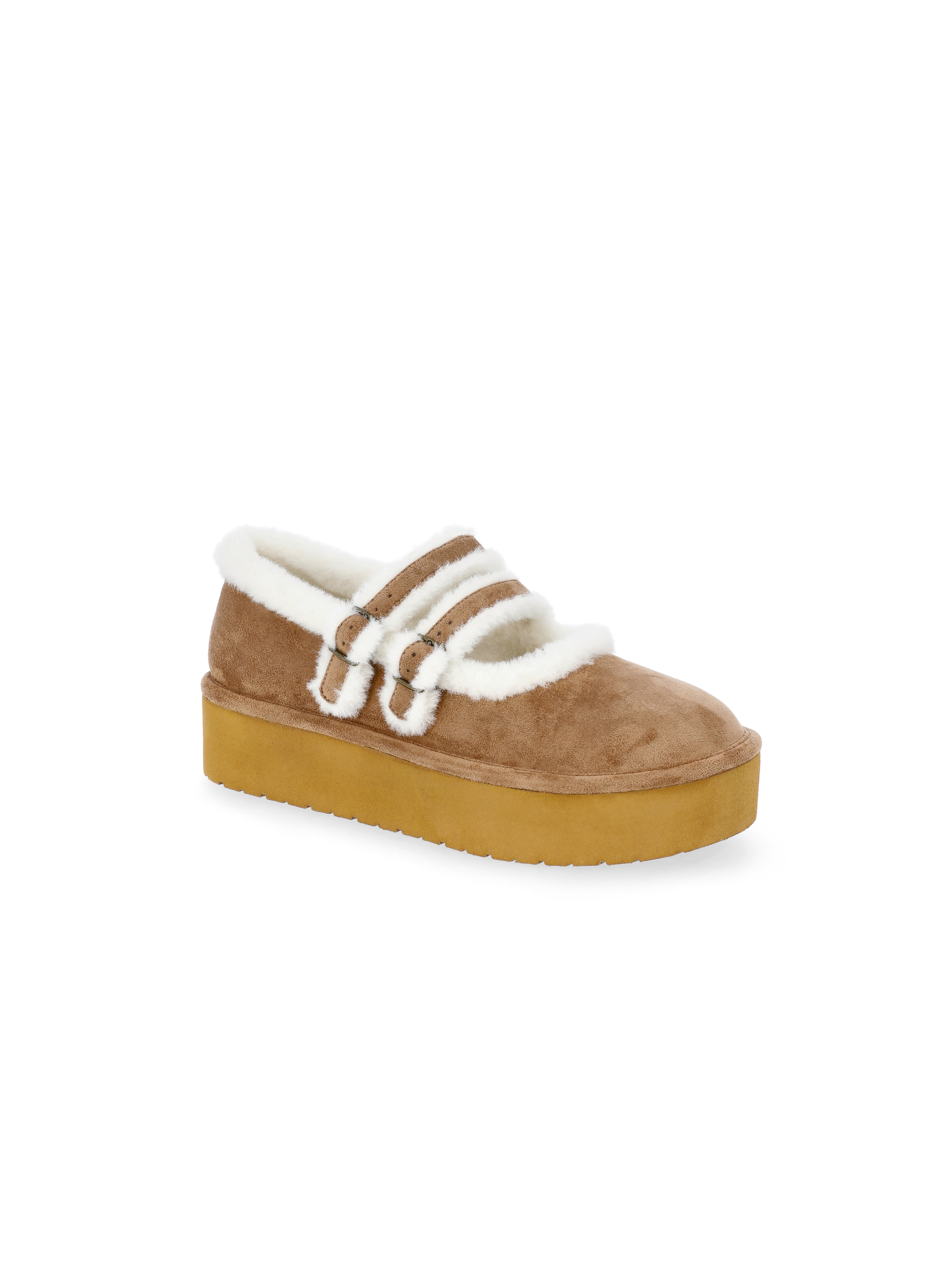 Madden NYC Women's Cozy Platform Mary Janes with Faux Fur Lining