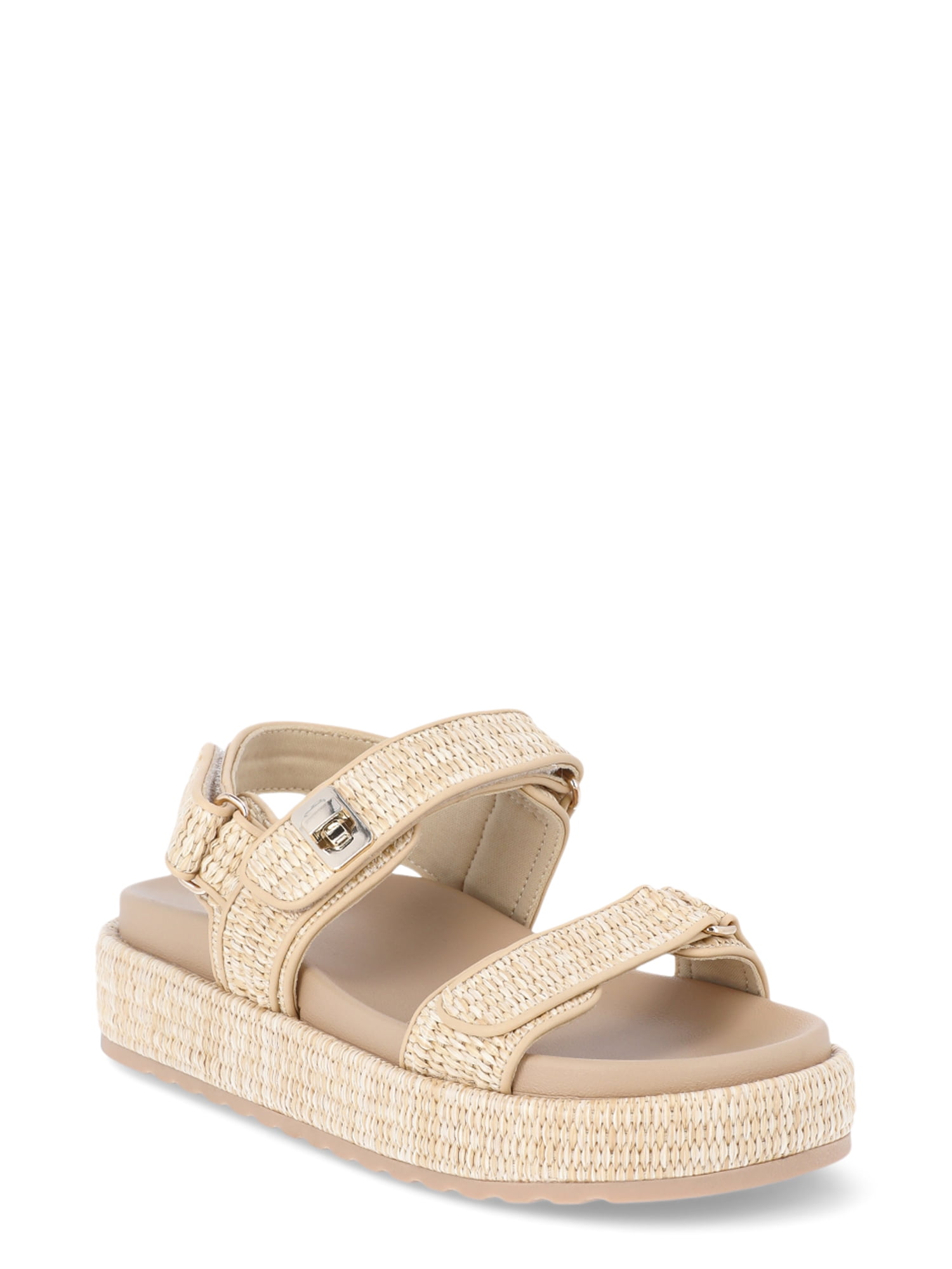 Madden NYC Women’s Raffia Flatform Sandals with Adjustable Straps