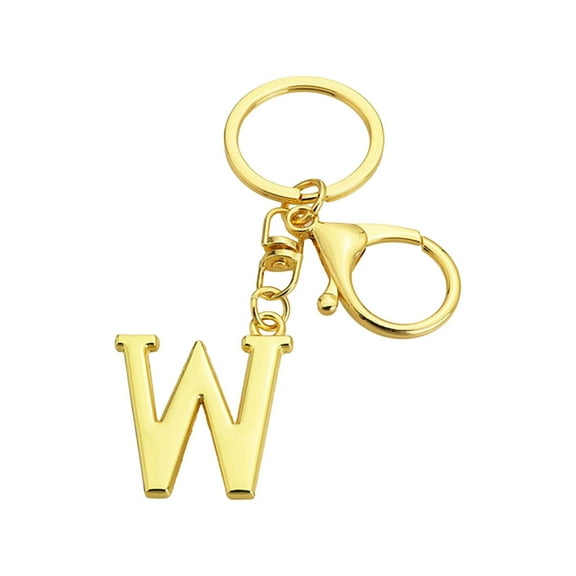 W Metal Alphabet Keychain With First Letter Pendant, Gold Finish And Keyring For Key Organization, Bag Charm And Gift Giving 2In X 2In X 0.2In 0.04Lb