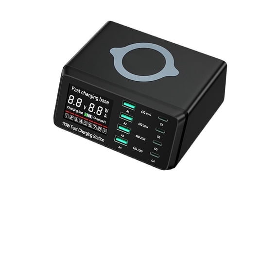W Multi USB Charging Station, USB Fast Charge Charger QC3.0 PD PPS Wireless Charger ,Space-Saving