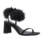 No Boundaries Women's Block Heel with Fur Ankle Strap