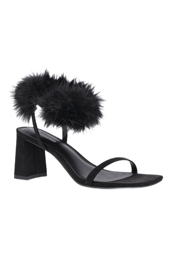 Women's Block Heel with Fur Ankle Strap