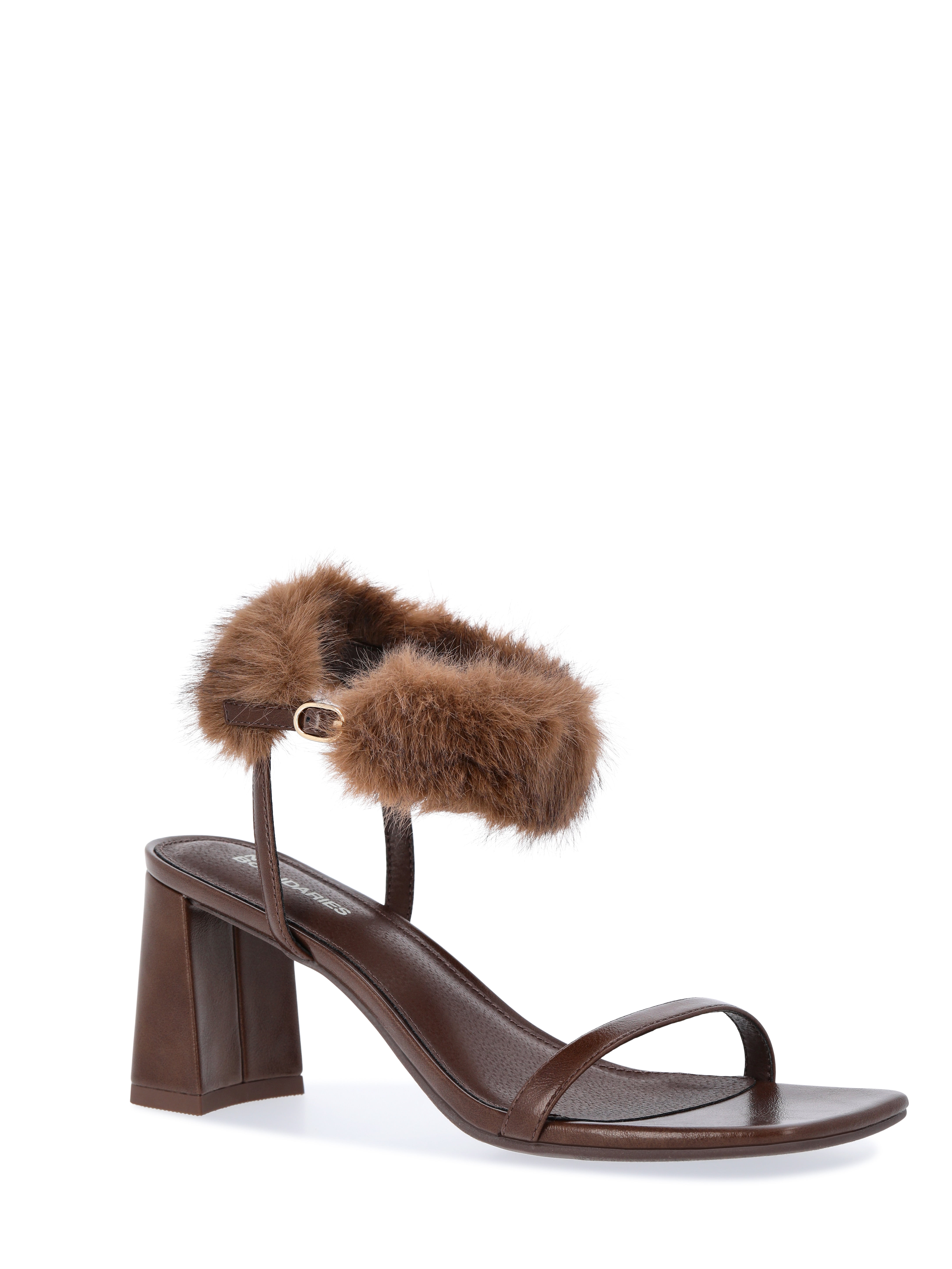 No Boundaries Women's Block Heel with Fur Ankle Strap