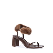 No Boundaries Women's Block Heel with Fur Ankle Strap