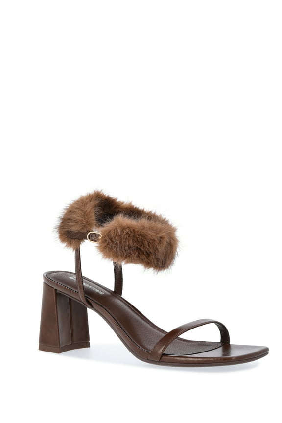 Women's Block Heel with Fur Ankle Strap