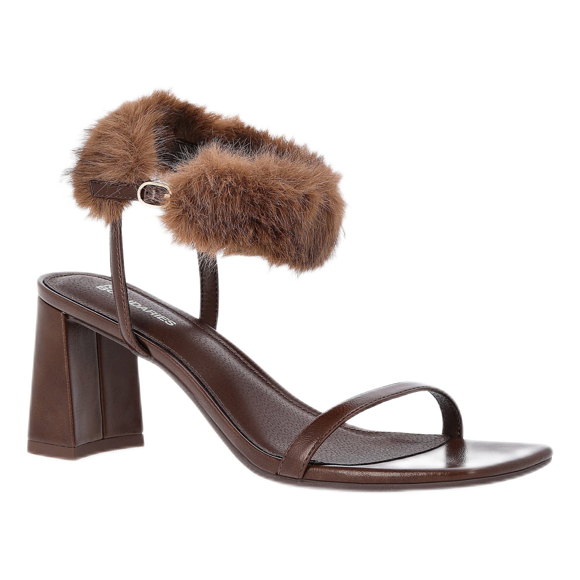 No Boundaries Women's Block Heel with Fur Ankle Strap