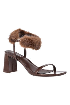 Women's Block Heel with Fur Ankle Strap