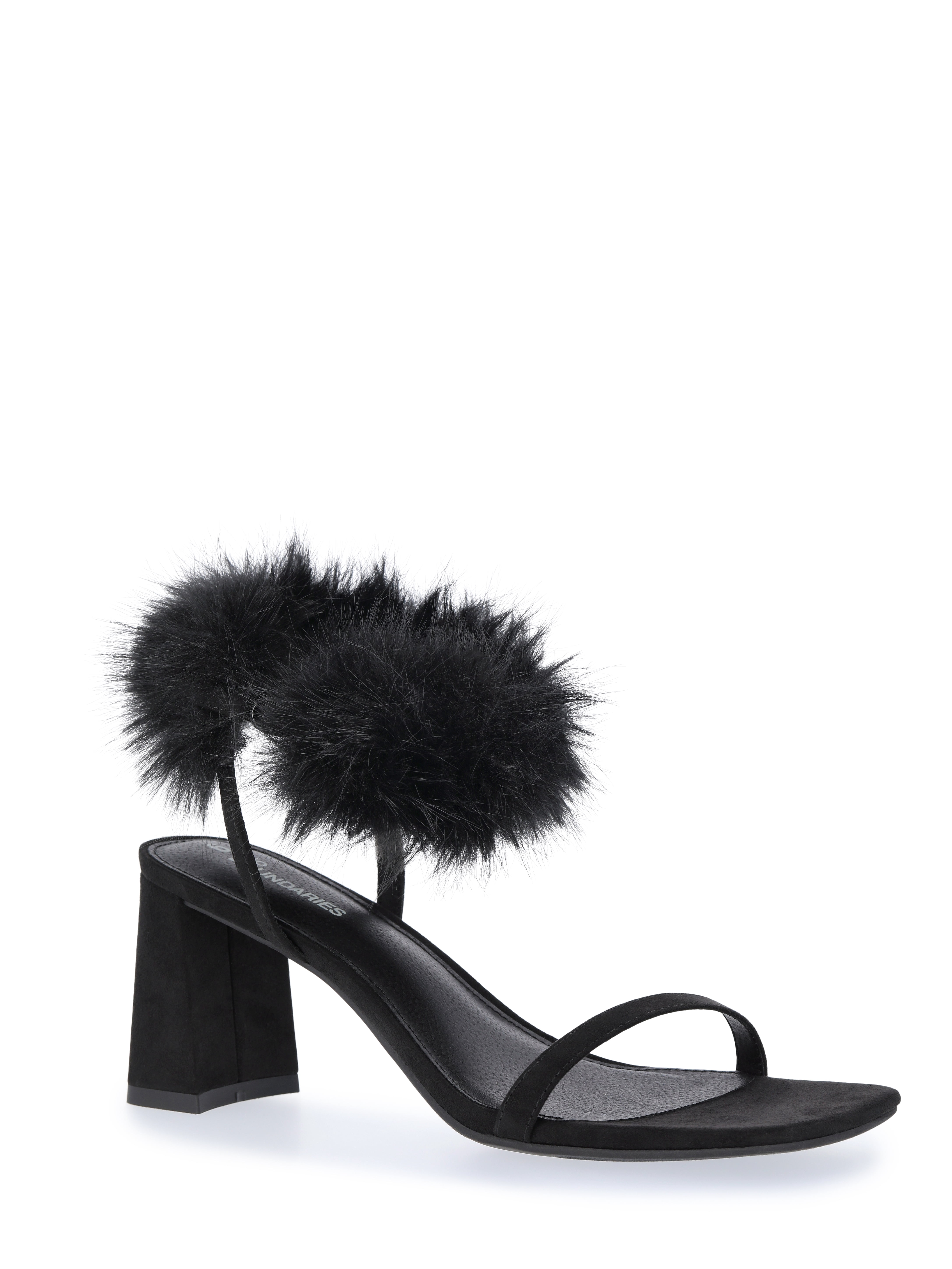 No Boundaries Women's Block Heel with Fur Ankle Strap
