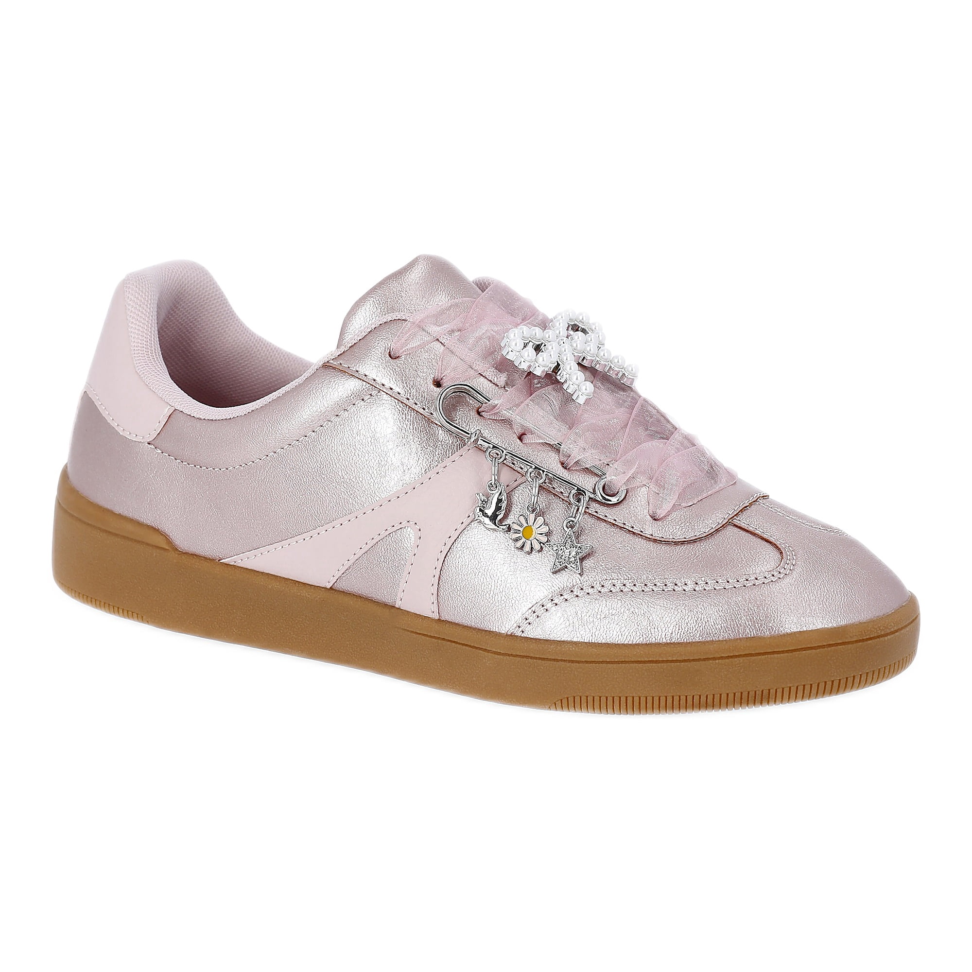 No Boundaries Women's Lace-Up Sport Sneakers with Charms