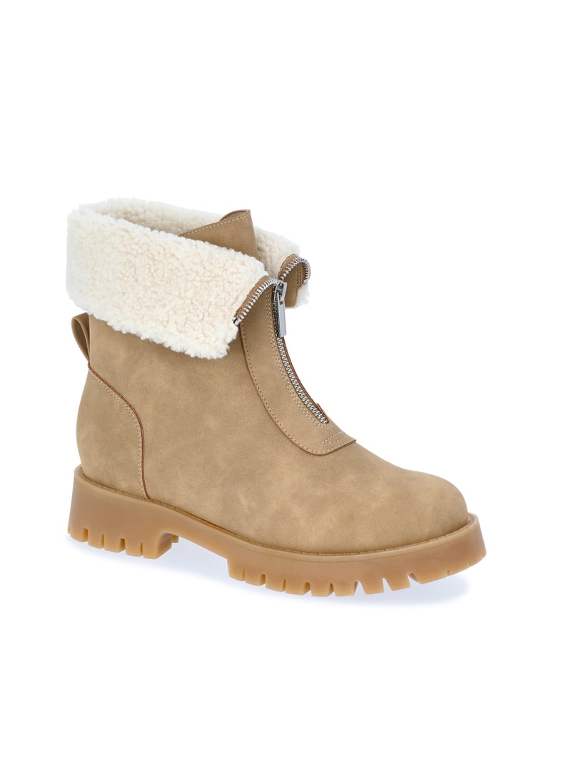 No Boundaries Women's Fold Over Zip Front Boots, Wide Width