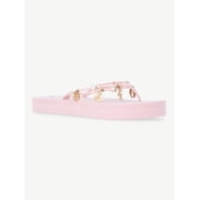No Boundaries Faux Suede Flip Flop Sandals with Shell Embellishments, Womens