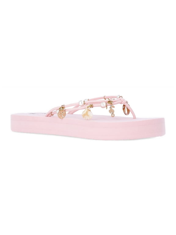 Faux Suede Flip Flop Sandals with Shell Embellishments, Women's