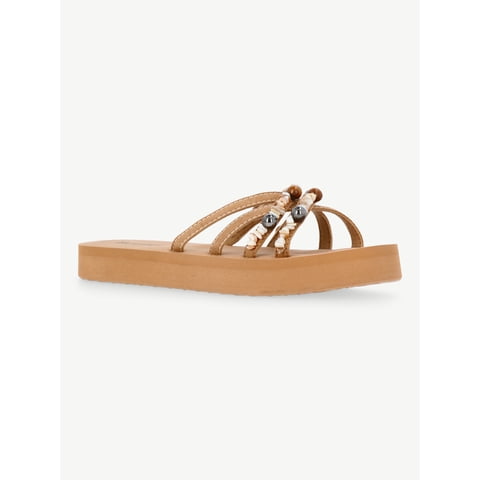 Faux Suede Flip Flop Sandals with Shell Embellishments, Women's